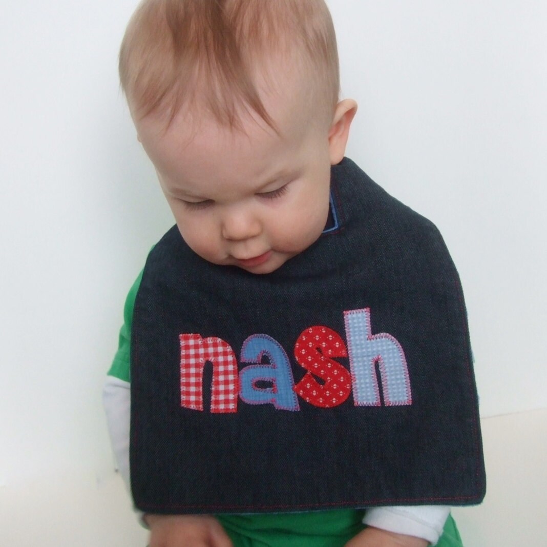 Personalized Toddler Denim Bibs for Boys With Applique Name in Etsy Israel