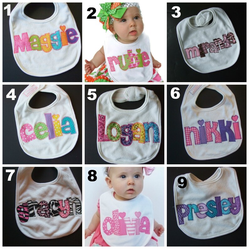 Personalized Bib Appliqued in your choice of colors for baby by Tried and True Designs on Etsy image 2