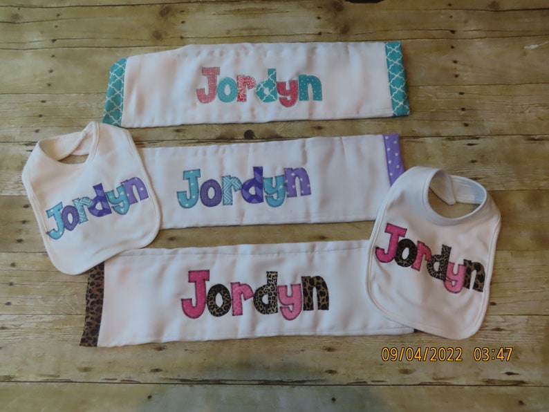 Personalized Bib Appliqued in your choice of colors for baby by Tried and True Designs on Etsy image 7