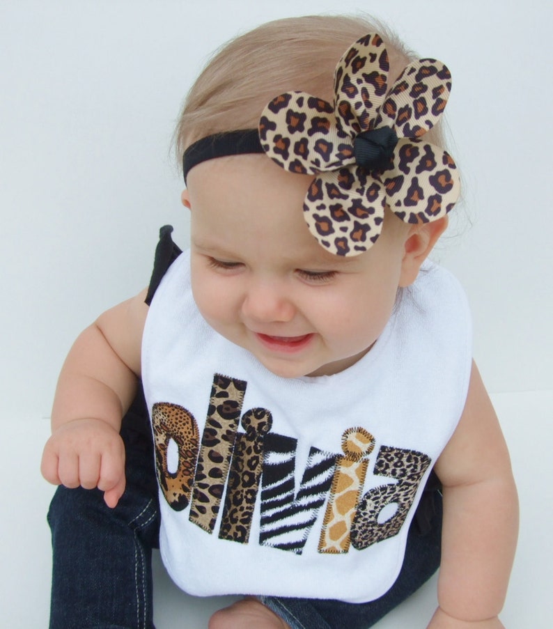 Personalized Bib Appliqued in animal prints for baby by Tried image 2