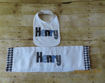 Bib, burp cloth or bib & burp set - personalized in your choice of colors - baby shower gift - appliqued with name