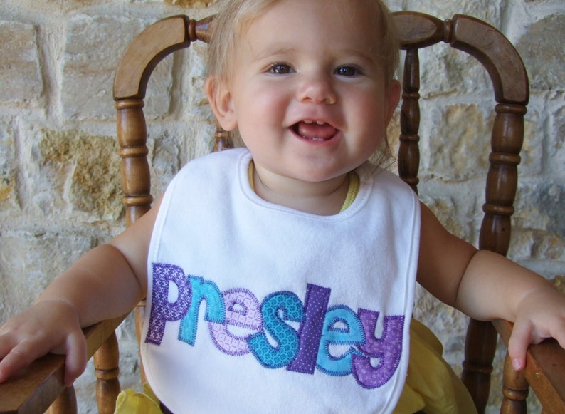 Personalized Bib Appliqued in your choice of colors for baby by Tried and True Designs on Etsy image 4