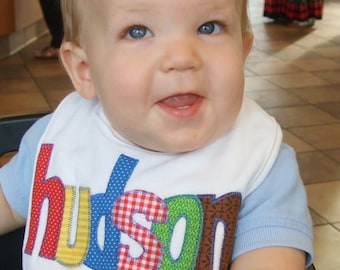 Personalized Bib Appliqued in your choice of colors for baby by Tried and True Designs on Etsy