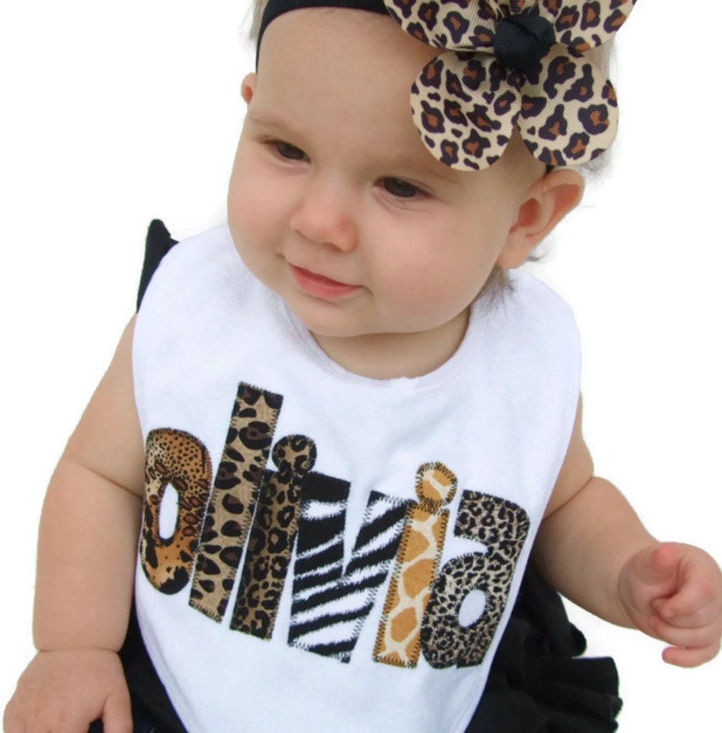 Personalized Bib Appliqued in animal prints for baby by Tried image 0