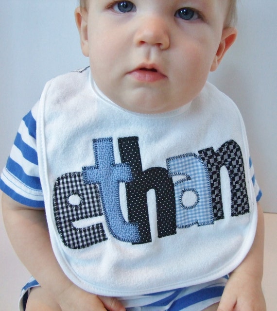 Personalized Baby Bib Appliqued//blue and black//Baby Boy Etsy