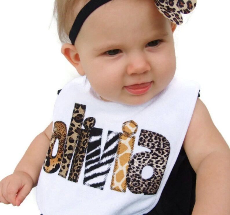 Personalized Bib Appliqued in animal prints for baby by Tried image 4