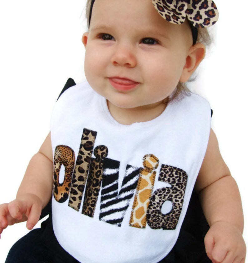 Personalized Bib Appliqued in animal prints for baby by Tried image 3
