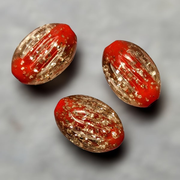 Lucite Red with Gold Sparkle Vintage Bead(10)