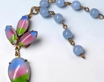 Vintage Glass Bead Pendant Necklace, Purse Charm