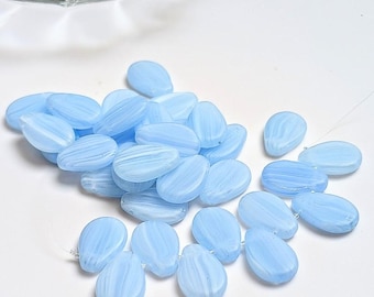Pale Blue Frosted Glass Teardrop Beads, Vintage Czech Matte Finish Jewelry Supplies (19x13mm)