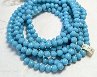 Vintage Turquoise Japanese Glass Beads, 6mm
