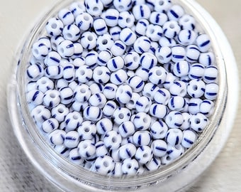 White with Blue Stripe 11/0 Seed Bead Jars
