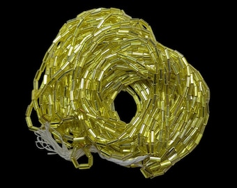 Vintage Glass Bugle Beads Chartreuse, Lime Hank