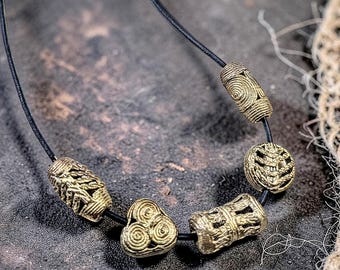 African Brass Large Hole Beads, Set of 5