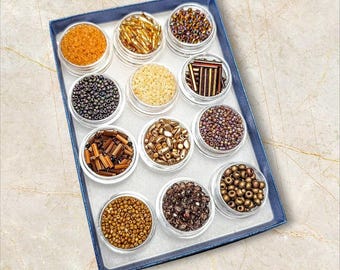 Seed Bead, Bugle Bead Boxed Collection, Gold Tones