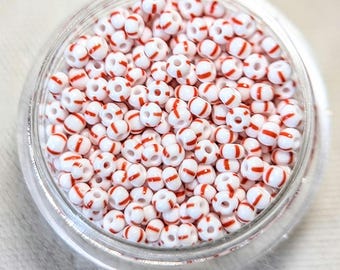 White with Red Stripe 11/0 Seed Bead Jars