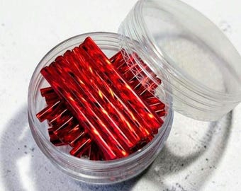 Bright Red Twisted Bugle Beads, 30mm