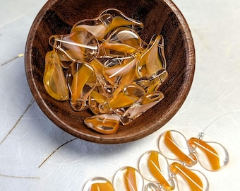 Vintage Czech Givre Orange and Clear Glass Leaf Beads, 8