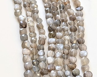 Faceted Moonstone Coin Strand, 7mm