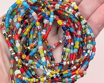 African Christmas Glass Beads, 34 Inch Strand