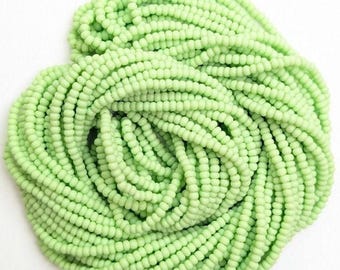 Czech Glass Lime Green Seed Beads, 11/0 Rocaille, Matte