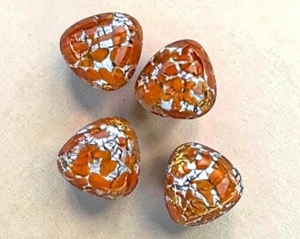 Vintage West German Foil Glass Cabochon, 10mm, Coral-Colored Pairs