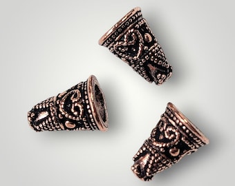 Copper Beads Cones, End Cones Heart Design, Pairs