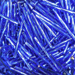 Sapphire Blue Twisted Bugle Beads, 30mm