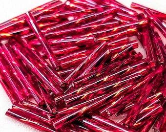 Siam Red Twisted Bugle Beads, 25mm,