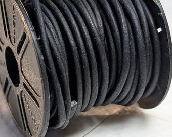 Leather Cord 2mm Round, Natural Black