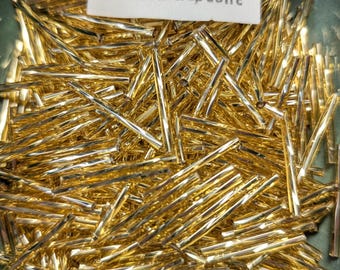 Metallic Gold Twisted Bugle Beads, 25mm
