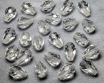 Crystal Clear Faceted Czech Teardrop Glass Beads, Circulated