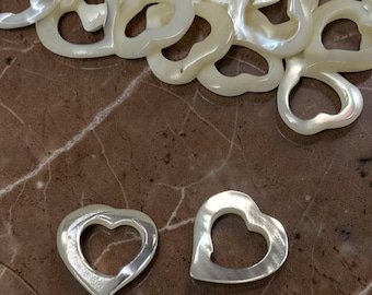 Mother-of-Pearl Open Heart Charm, Pendant  Pairs