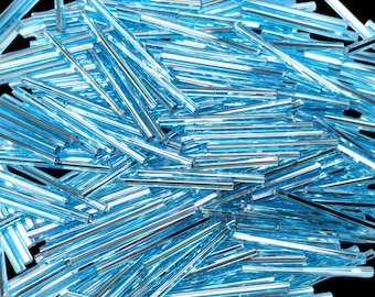Aqua Glass Tube Bugle Beads, 30mm
