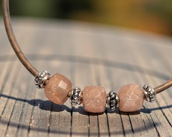 Peach Moonstone Large Hole Cube Beads 6mm, Pairs