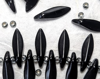 Jet Black Vintage Glass Dagger Beads