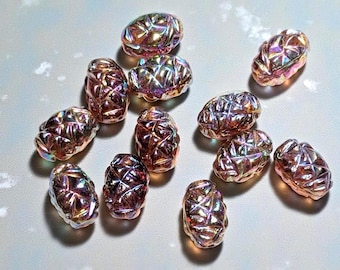 Vintage German Glass Beads Deep Purple Carnival Glass, Pairs
