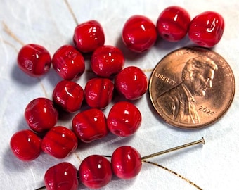 Vintage Red Swirl 7-8mm Baroque Style Beads