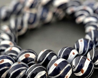 Vintage blue and White Porcelain Beads, Pairs