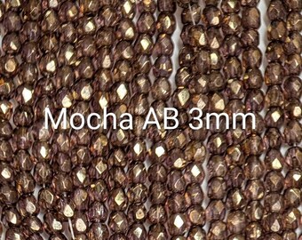 Mocha Czech Fire Polished Faceted Glass Beads: 3mm, 4mm, 100 Pieces