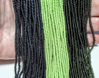 Czech Rocaille Glass Seed Beads - 11/0 Matte Lime, Matte Black, Transparent Olive Green