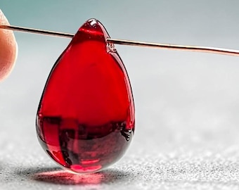 Large Red Lampwork Teardrop Focal Bead, 1 Bead