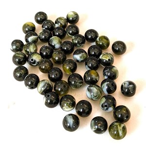 Vintage Lucite Green Marble Swirl Beads Olive (12)
