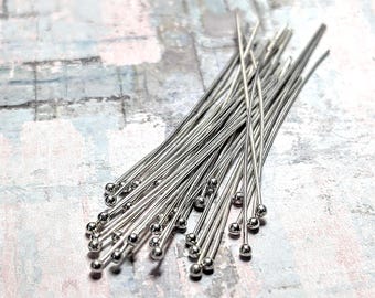 Sterling Silver Ball Headpins, 2 Inch, 22-gauge, (16 pc)