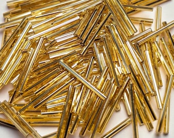 Gold Glass Tube Bugle Beads, 25mm
