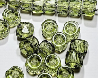 Lime Green Czech Glass Faceted Large Hole Beads