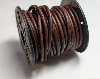 Leather Cord 2mm Round, Natural Red Brown