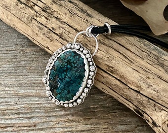 White River Turquoise and Leather Necklace, Artisan Jewelry, Southwest Necklace, Bohemian Jewelry, Boho Chic Jewelry, Turquoise Jewelry