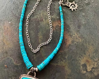 Royston Turquoise and Silver Necklace, Artisan Jewelry, Bohemian Jewelry, Boho Chic Jewelry, Royston Beads, Royston Pendant, Designer Beads