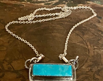 Artisan Jewelry, Turquoise Bar Necklace, Silver Necklace, Statement Necklace, Bohemian Jewelry, Petite Necklace, Kingman Turquoise